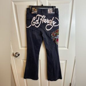 NWT Ed Hardy Slim Flare Jeans Embroidered Tiger 28